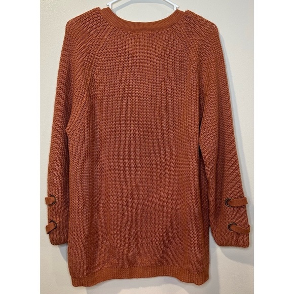 Miracle Women’s Brick Orange Criss Cross V-Neck Knit Sweater Size M/L - Picture 2 of 7